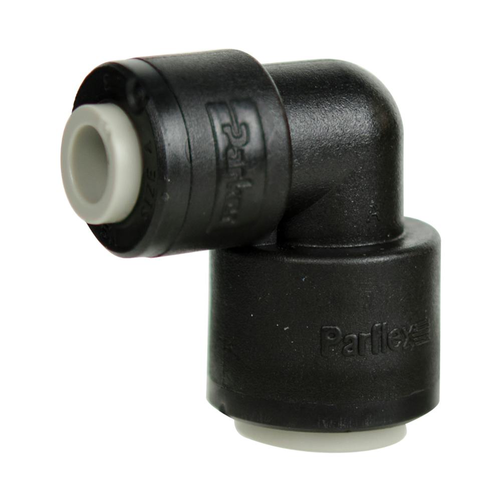 3/8" OD Push-to-Connect x 1/4" OD Push-to-Connect Black Polypropylene TrueSeal™ 90° Union Elbow