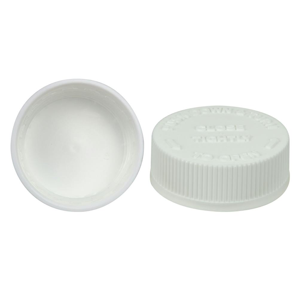38/400 White Polypropylene Unlined Child-Resistant Cap (CRC) with Modified Buttress Thread