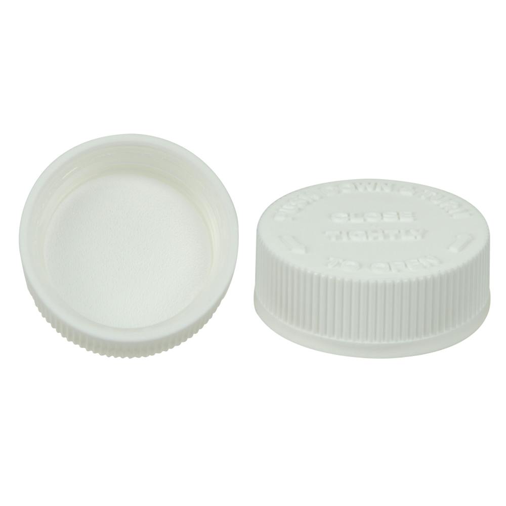 38/400 White Polypropylene Child-Resistant Cap (CRC) with F217 PE Foam Liner & Modified Buttress Thread