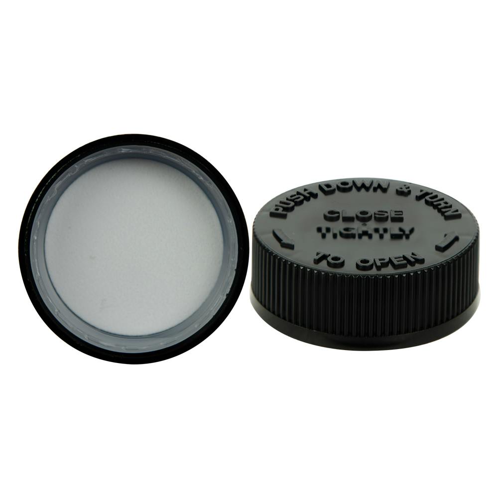38/400 Black Polypropylene Child-Resistant Cap (CRC) with F217 PE Foam Liner & Modified Buttress Thread