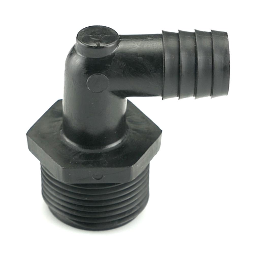 1" NPT x 3/4" Hose ID Black HDPE Elbow