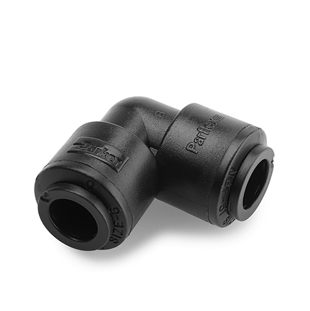 3/8" OD Push-to-Connect x 3/8" OD Push-to-Connect Black Kynar® PVDF TrueSeal™ 90° Union Elbow