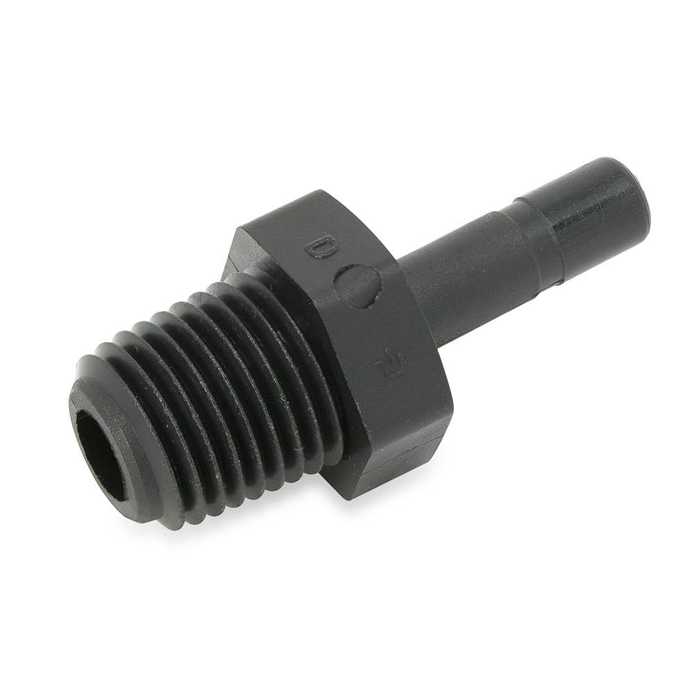 3/8" OD Tube Stem x 1/4" MNPTF Black Kynar® PVDF TrueSeal™ Male Tube Stem Adapter