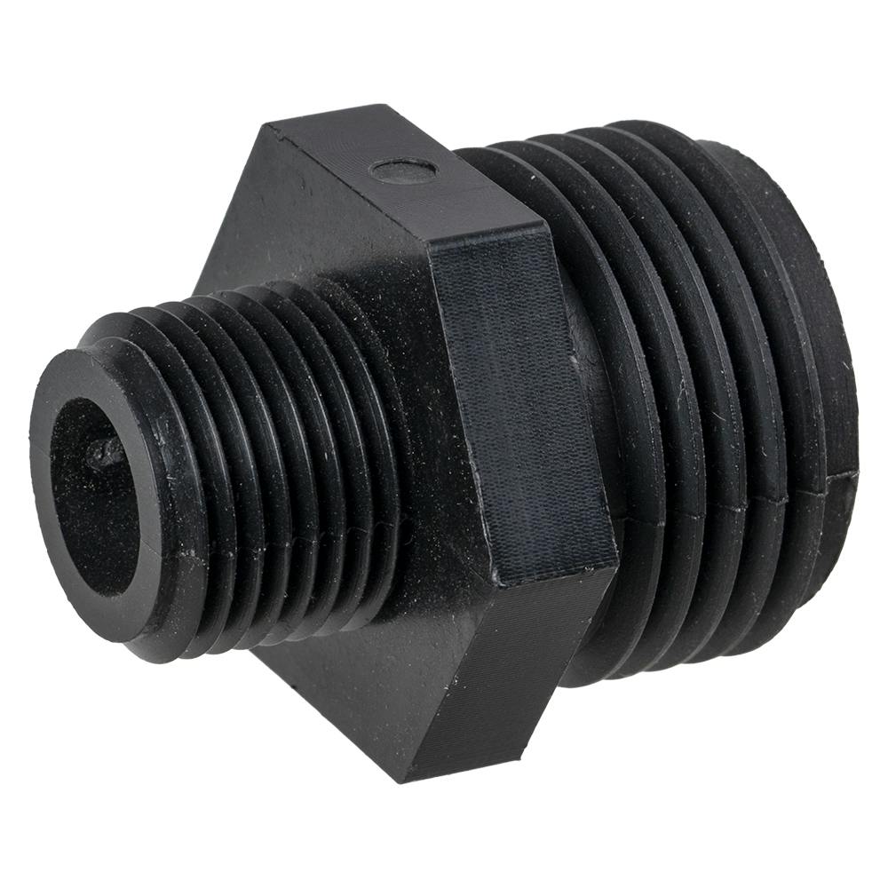 3/8" MNPT x 3/4" MGHT Black Polypropylene Adapter