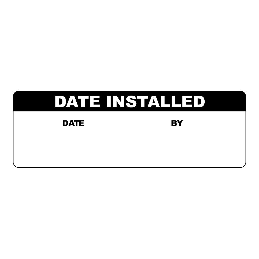 "Date Installed" with "Date" & "By" Blocks Rectangular Water-Resistant Polypropylene Write-on Label with Black Header - 3" x 1"