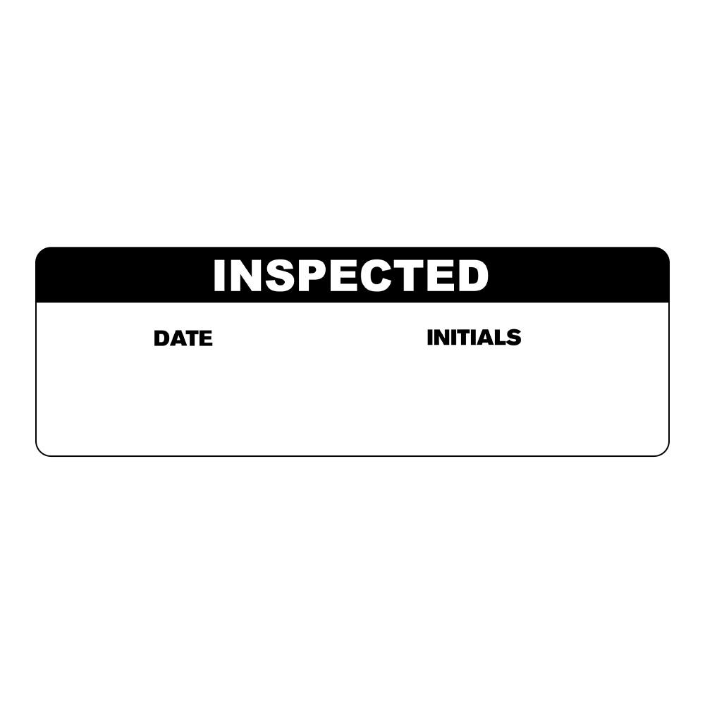 "Inspected" with "Date" & "Initials" Blocks Rectangular Water-Resistant Polypropylene Write-On Label with Black Header - 3" x 1"
