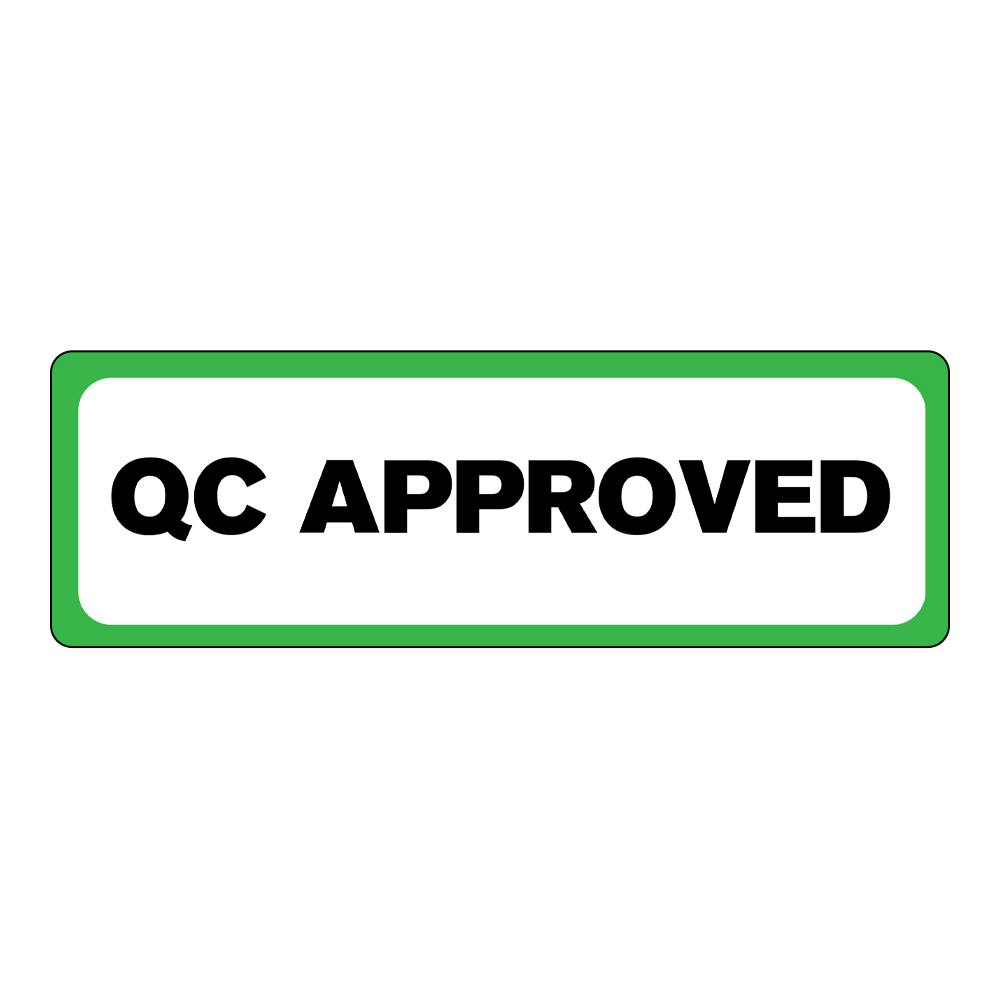 "QC Approved" Rectangular Water-Resistant Polypropylene Label with Green Border - 3" x 1"