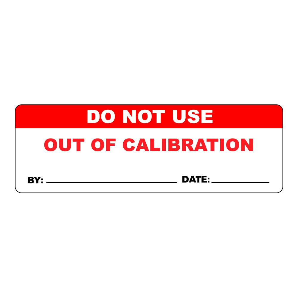 "Do Not Use - Out of Calibration" with "By __" & "Date __" Rectangular Water-Resistant Polypropylene Write-On Label with Red Header - 3" x 1"