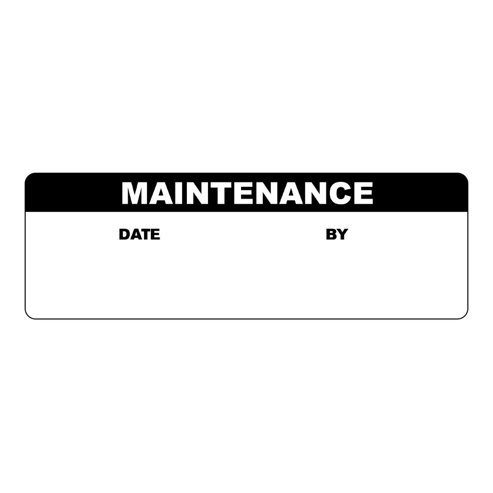 "Maintenance" with "Date" & "By" Blocks Rectangular Water-Resistant Polypropylene Write-On Label with Black Header - 3" x 1"