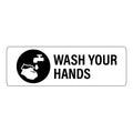 "Wash Your Hands" Rectangular Water-Resistant Polypropylene Label with Symbol & Black Font - 3" x 1"