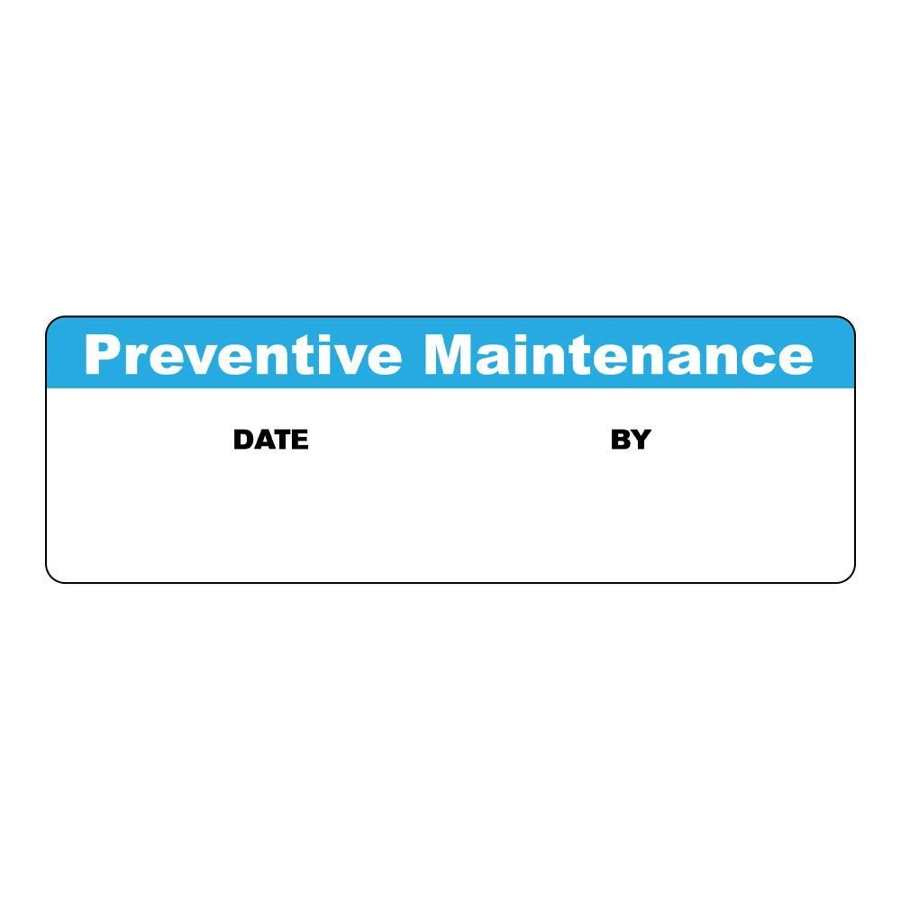 "Preventative Maintenance" with "Date" & "By" Blocks Rectangular Water-Resistant Polypropylene Write-On Label with Blue Header - 3" x 1"
