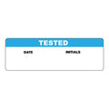 "Tested" with "Date" & "Initials" Blocks Rectangular Water-Resistant Polypropylene Write-On Label with Blue Header - 3" x 1"
