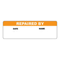 "Repaired By" with "Date" & "Name" Blocks Rectangular Water-Resistant Polypropylene Write-On Label with Orange Header - 3" x 1"