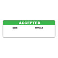 "Accepted" with "Date" & "Initials" Blocks Rectangular Water-Resistant Polypropylene Write-On Label with Green Header - 3" x 1"