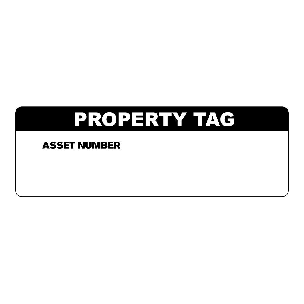 "Property Tag" with "Asset Number" Block Rectangular Water-Resistant Polypropylene Write-On Label with Black Header - 3" x 1"