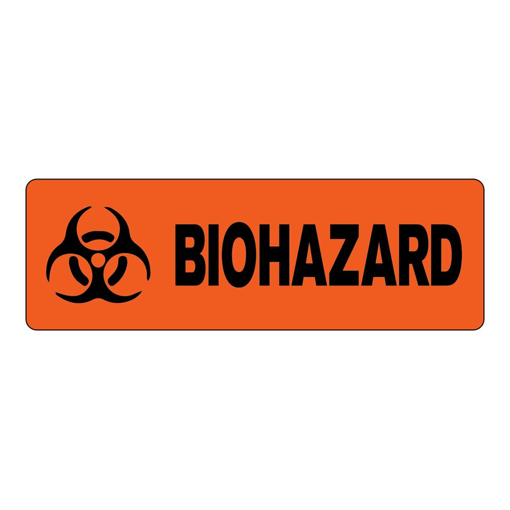 "Biohazard" Rectangular Water-Resistant Polypropylene Label with Symbol & Orange Background - 3" x 1"