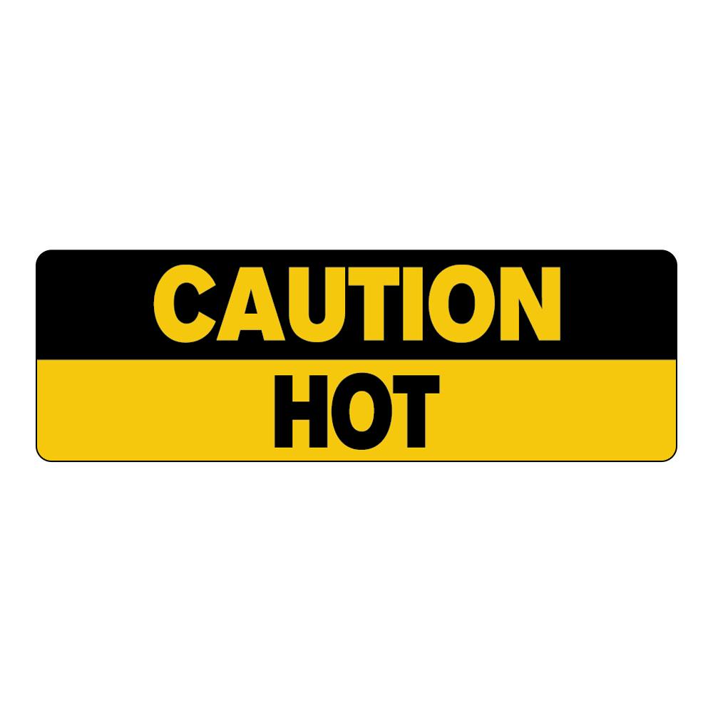 "Caution - Hot" Rectangular Water-Resistant Polypropylene Label with Black & Yellow Background & Font - 3" x 1"