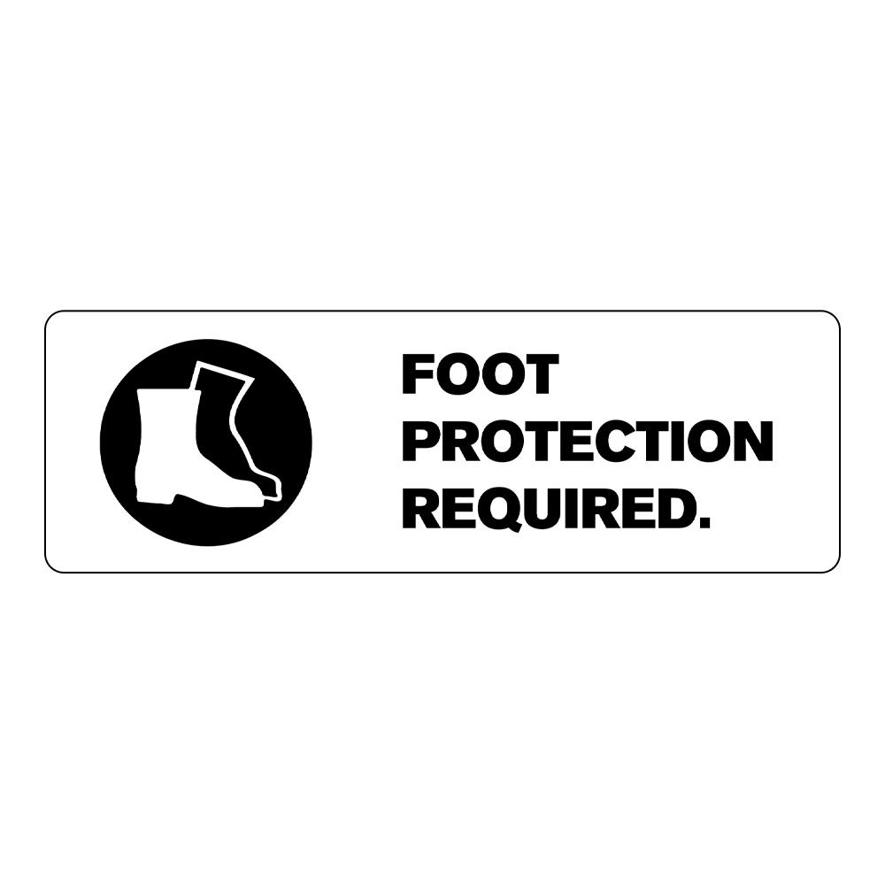 "Foot Protection Required" Rectangular Water-Resistant Polypropylene Label with Symbol & Black Font - 3" x 1"