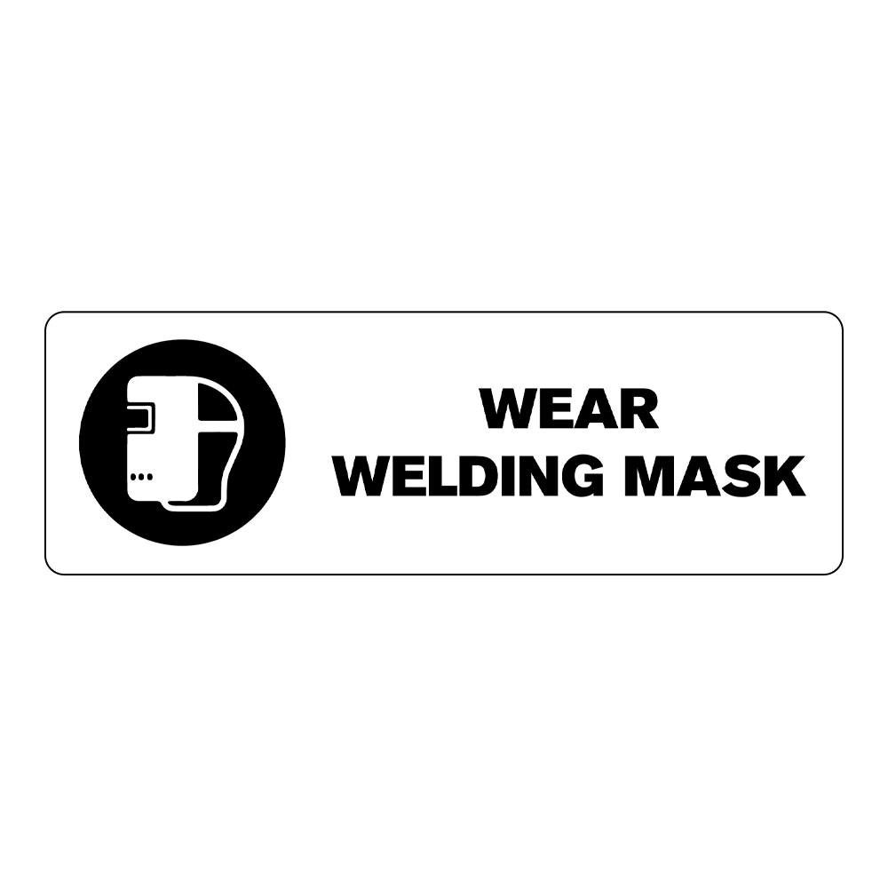 "Wear Welding Mask" Rectangular Water-Resistant Polypropylene Label with Symbol & Black Font - 3" x 1"