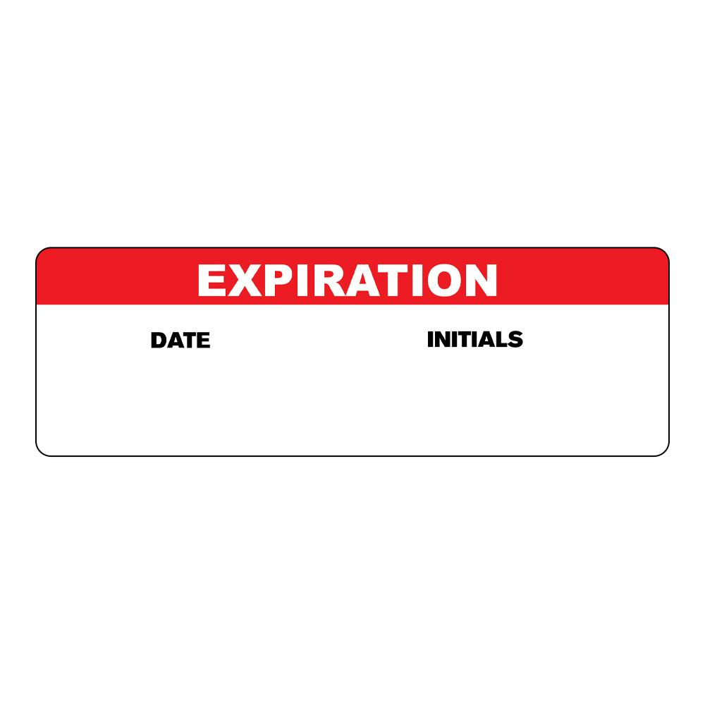 "Expiration" with "Date" & "Initials" Blocks Rectangular Water-Resistant Polypropylene Write-On Label with Red Header - 3" x 1"