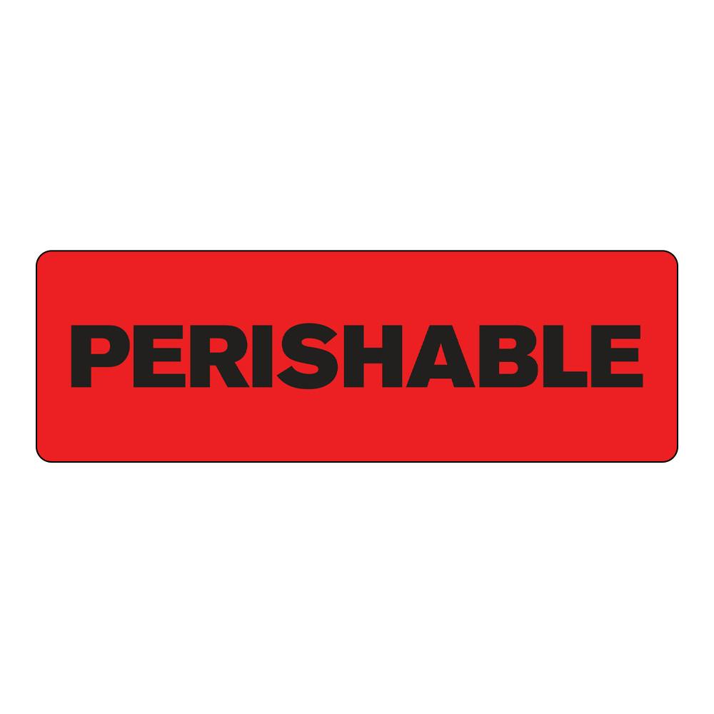 "Perishable" Rectangular Water-Resistant Polypropylene Label with Red Background - 3" x 1"