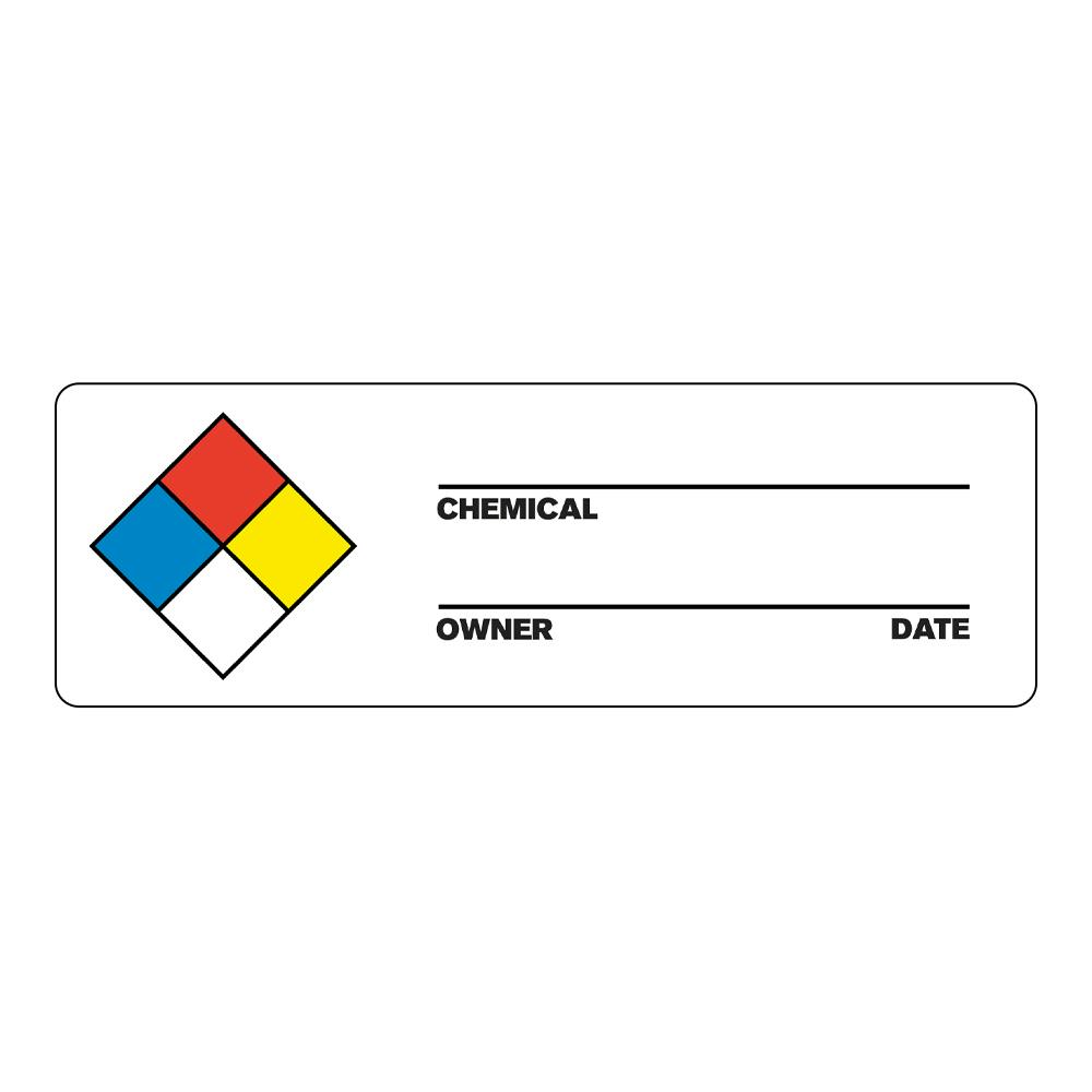 "Chemical __," "Owner __" & "Date __" Rectangular Water-Resistant Polypropylene Write-On Label - 3" x 1"