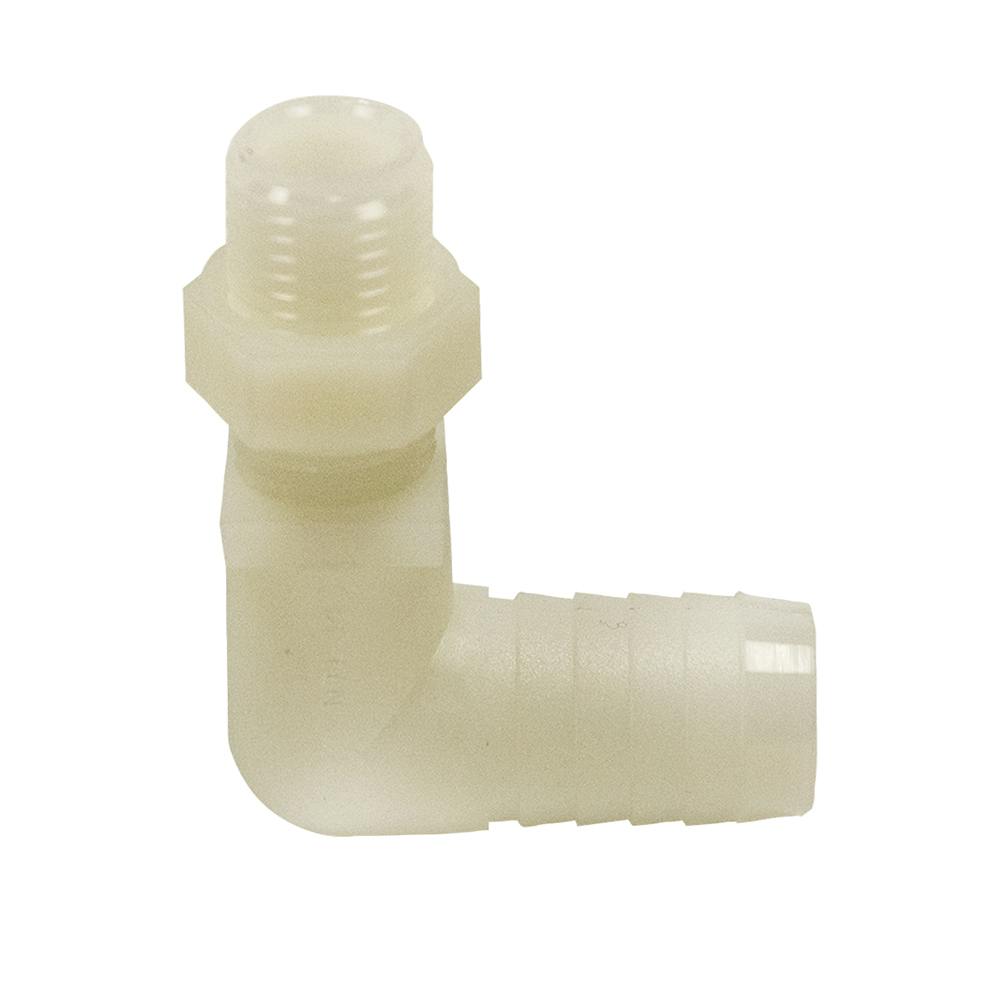 1/2" Hose Barb x 11/16" UN Nylon Elbow with Hex Lock Nut