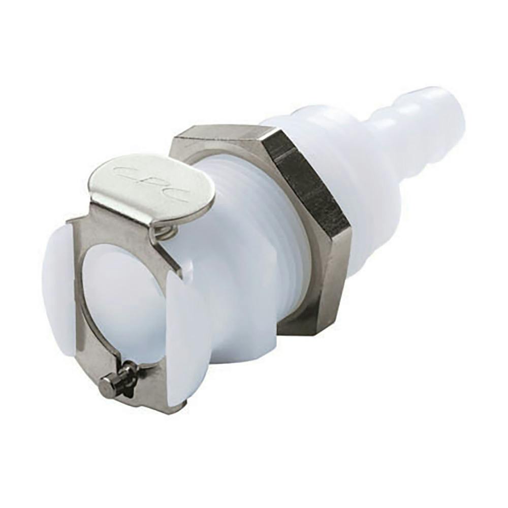 1/4" Hose Barb PLC Series Acetal Panel Mount Body - Shutoff (Insert Sold Separately)
