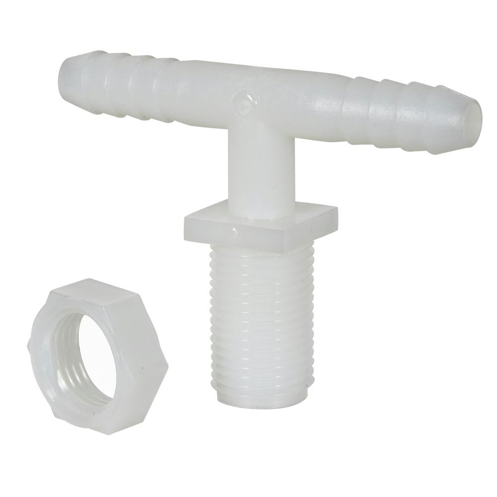 3/8" Hose Barb x 11/16" UN Nylon Tee with Hex Lock Nut