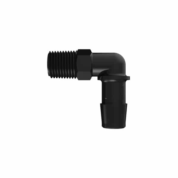 1/2" Tube ID x 1/4" NPT Black Nylon Elbow