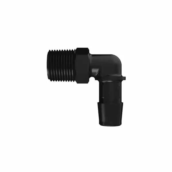 1/2" Tube ID x 3/8" NPT Black Nylon Elbow