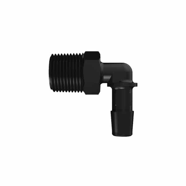 3/8" Tube ID x 1/2" NPT Black Nylon Elbow