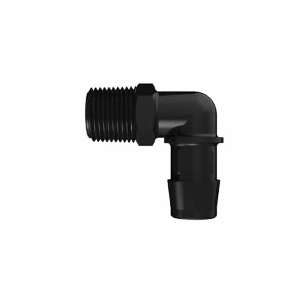 3/4" Tube ID x 1/2" NPT Black Nylon Elbow
