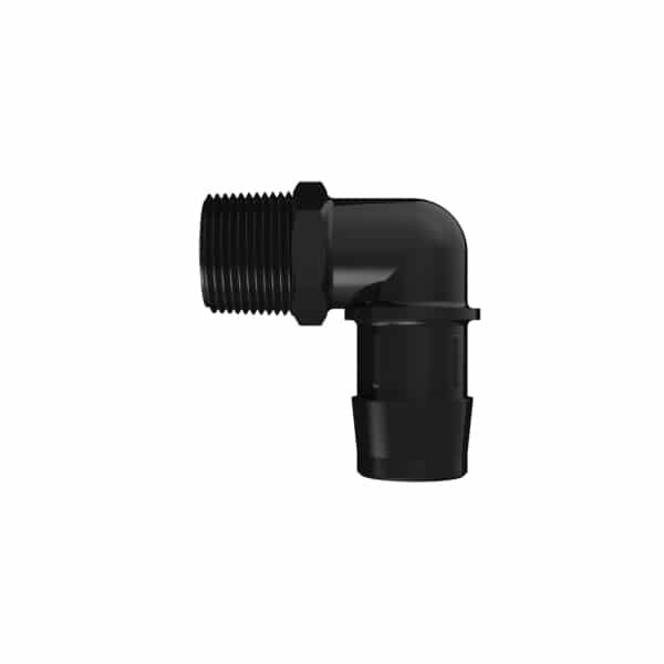 1" Tube ID x 3/4" NPT Black Nylon Elbow