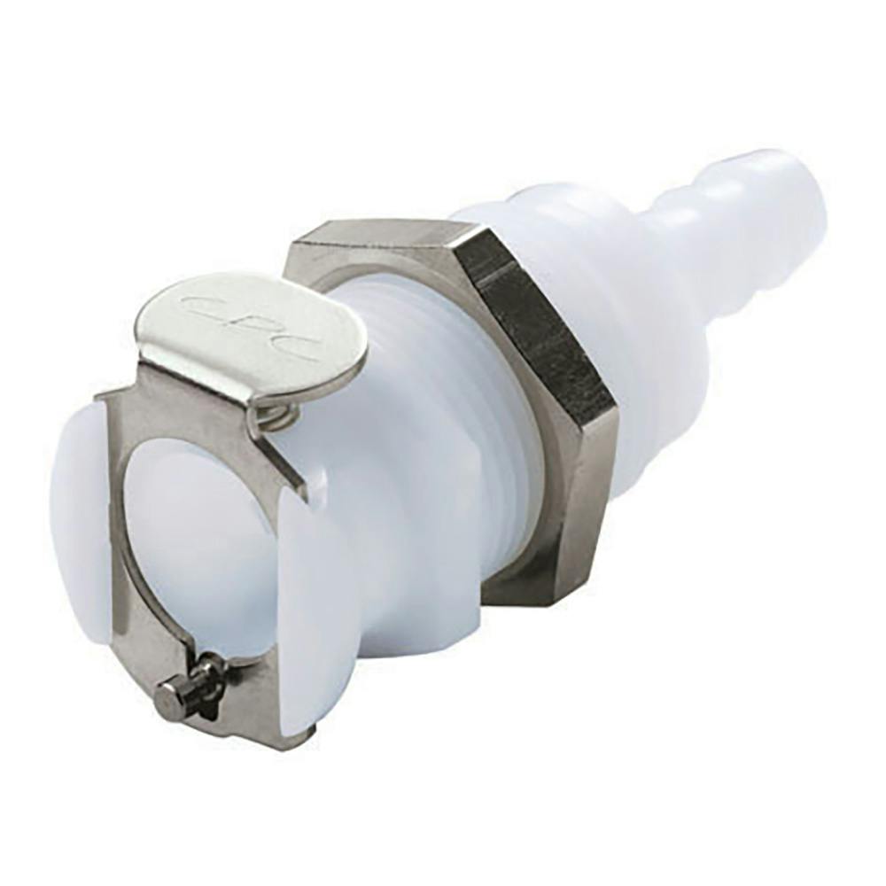 1/4" Hose Barb NSF-listed PLC Series Acetal Panel Mount Body - Straight Thru (Insert Sold Separately)