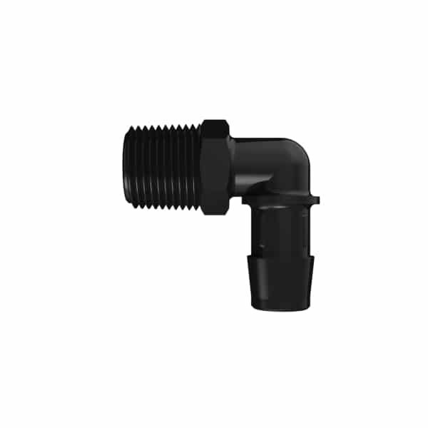 5/8" Tube ID x 1/2" NPT Black Nylon Elbow