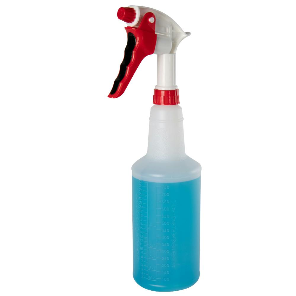 32 oz. Natural HDPE Spray Bottle with Red & White Polypropylene Sprayer