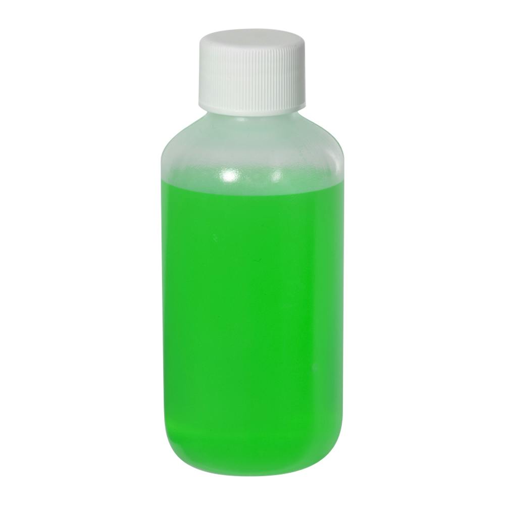 4 oz. Natural LDPE Boston Round Bottle with 24/410 White Ribbed Cap with F217 Liner