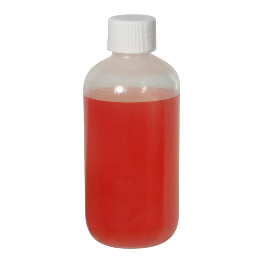 6 oz. Natural LDPE Boston Round Bottle with 24/410 White Ribbed Cap with F217 Liner
