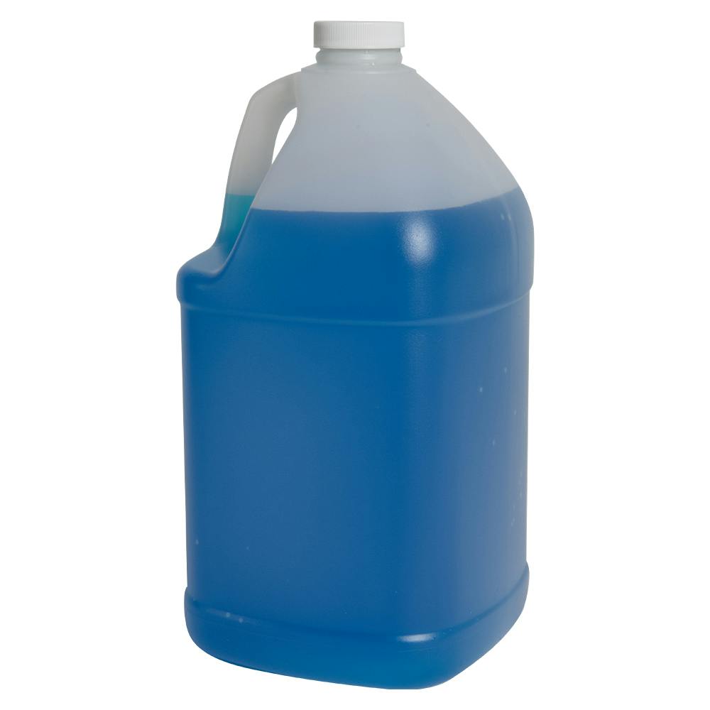 1 Gallon Natural HDPE Square Jug with 38/400 White Ribbed Cap with F217 Liner