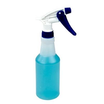16 oz. Natural HDPE Round Spray Bottle with 28/400 Blue & White Sprayer