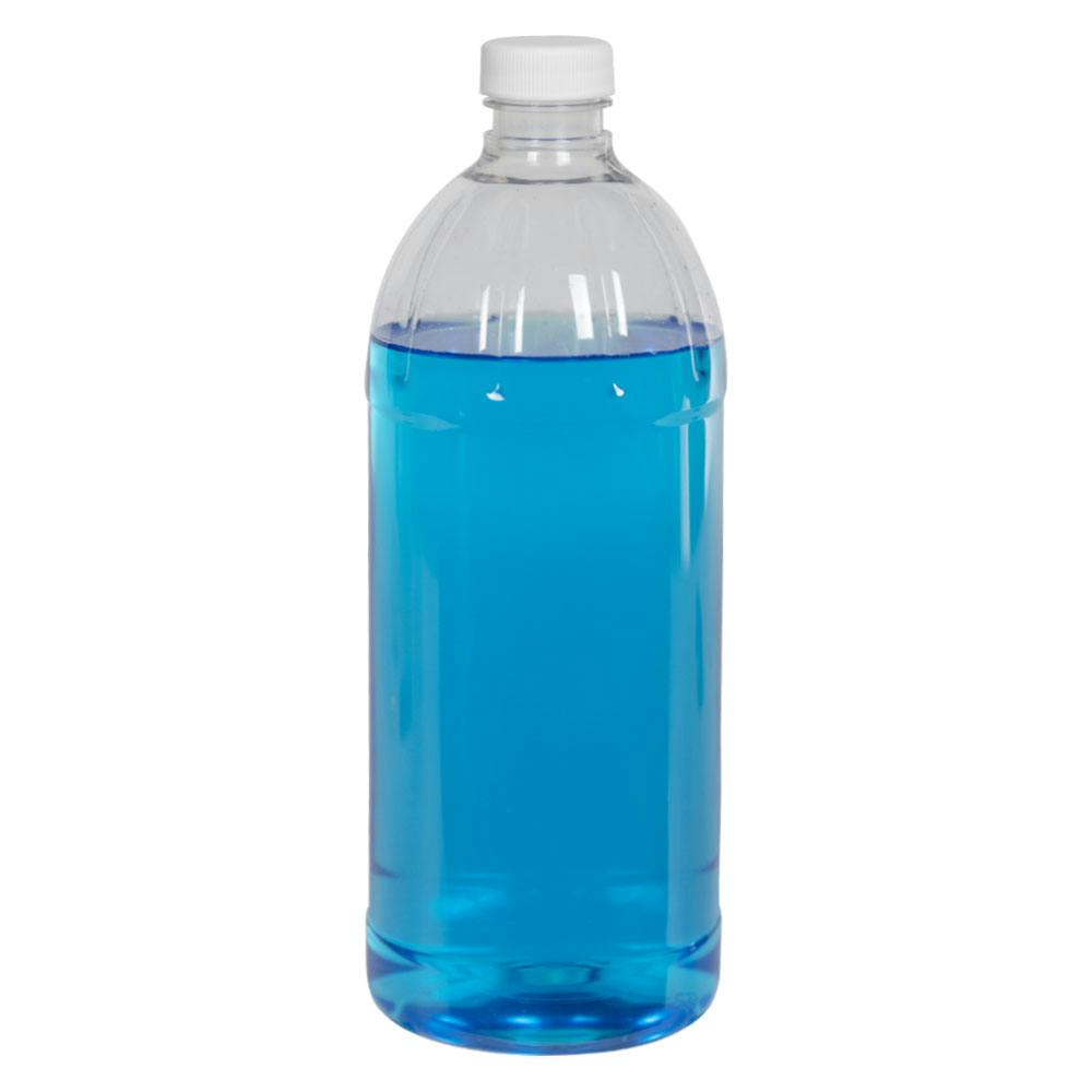 32 oz. Clear PET Round Bottle with 28/400 White Ribbed Cap with F217 Liner