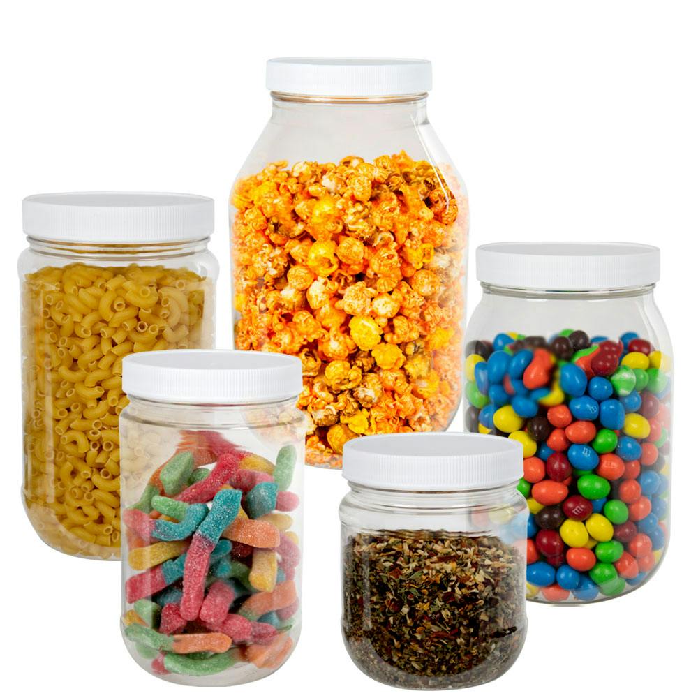 64 oz. Clear PET Round Jar with Label Panel & 110/400 White Ribbed Cap with F217 Liner
