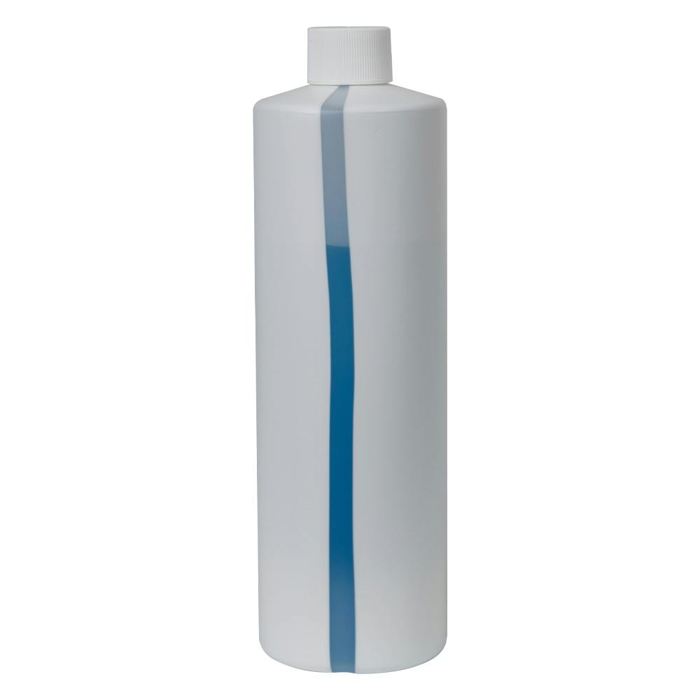 16 oz. White HDPE Cylindrical Easy-View Stripe Bottle with 24/410 White Ribbed Cap with F217 Liner