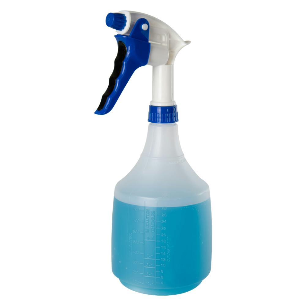 36 oz. Natural HDPE Spray Bottle with Blue & White Polypropylene Sprayer