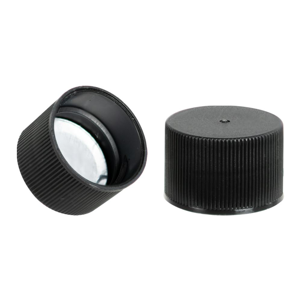 24/410 Black Polypropylene Cap with Heat Induction Liner for HDPE Containers