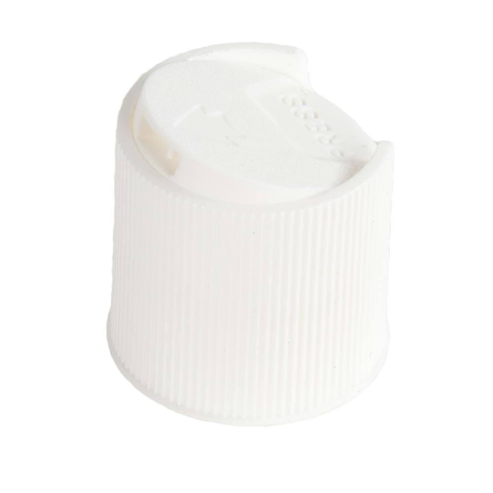 28/410 White Polypropylene Ribbed Disc-Top Dispensing Cap with 0.343" Orifice