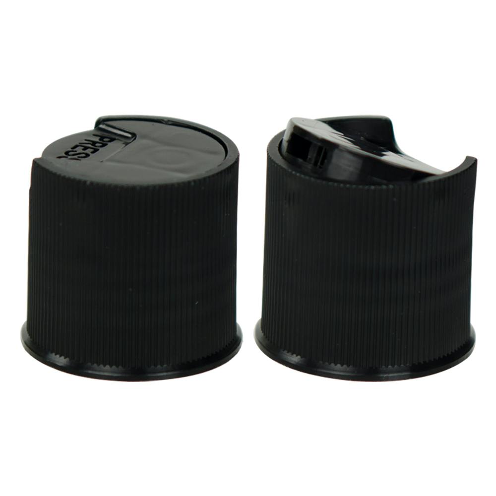20/410 Black Polypropylene Ribbed Disc-Top Dispensing Cap with 0.270" Orifice