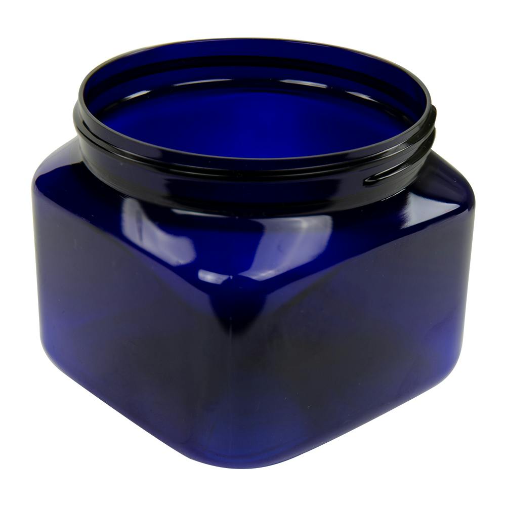 16 oz. Cobalt Blue PET Firenze Square Jar with 89/400 Neck (Cap Sold Separately)