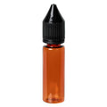 16.5mL Transparent Amber PET Unicorn Bottle with Black Polypropylene Child-Resistant Cap (CRC) & Tamper-Evident (TE) Cap